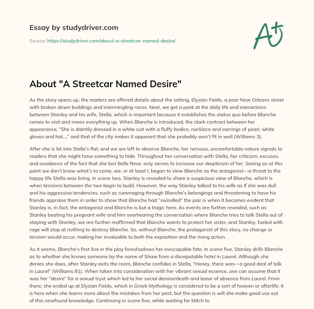 About “A Streetcar Named Desire” essay