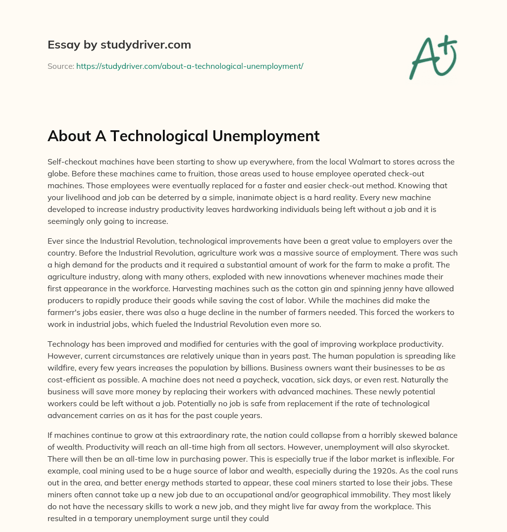 About a Technological Unemployment essay