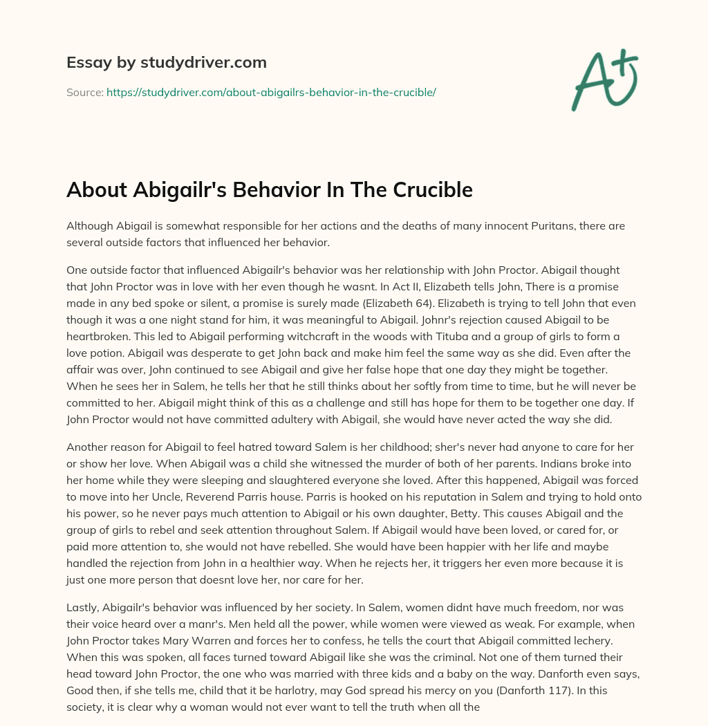 About Abigailr’s Behavior in the Crucible essay