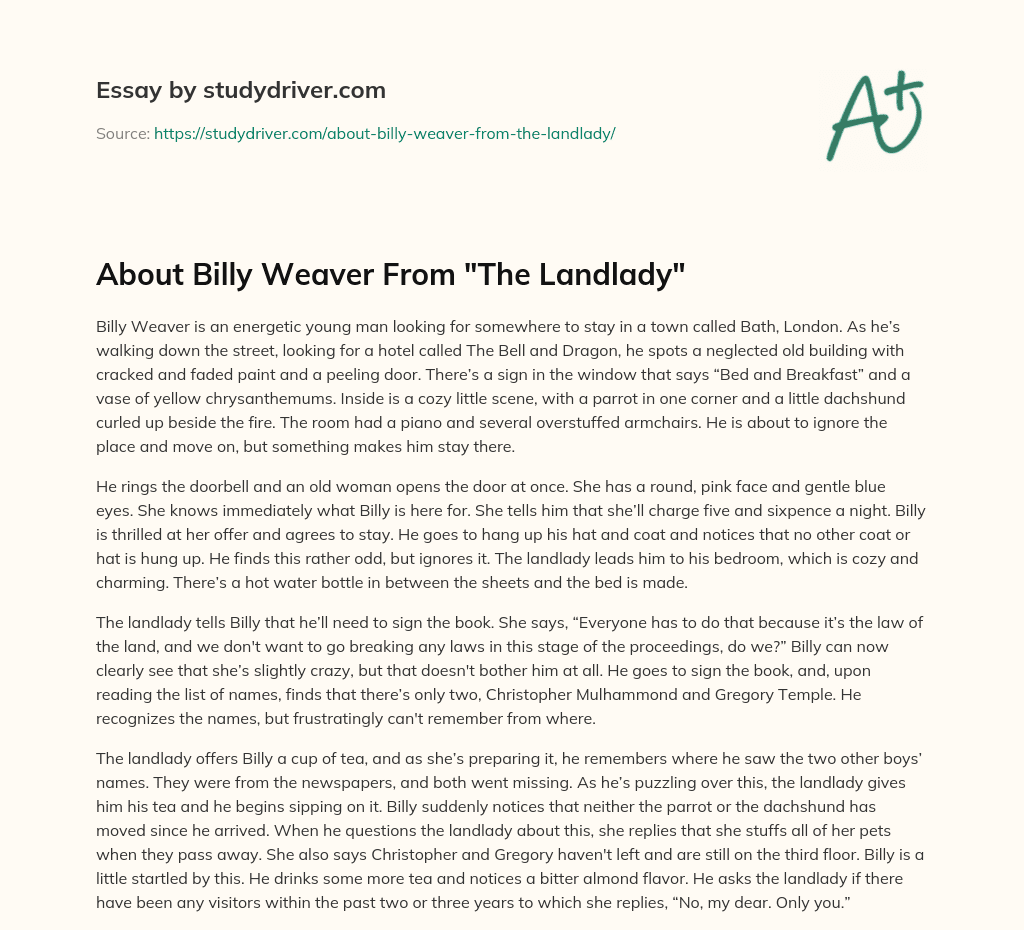 About Billy Weaver from “The Landlady” essay
