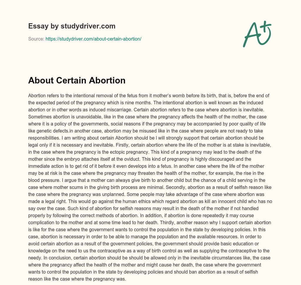 About Certain Abortion essay