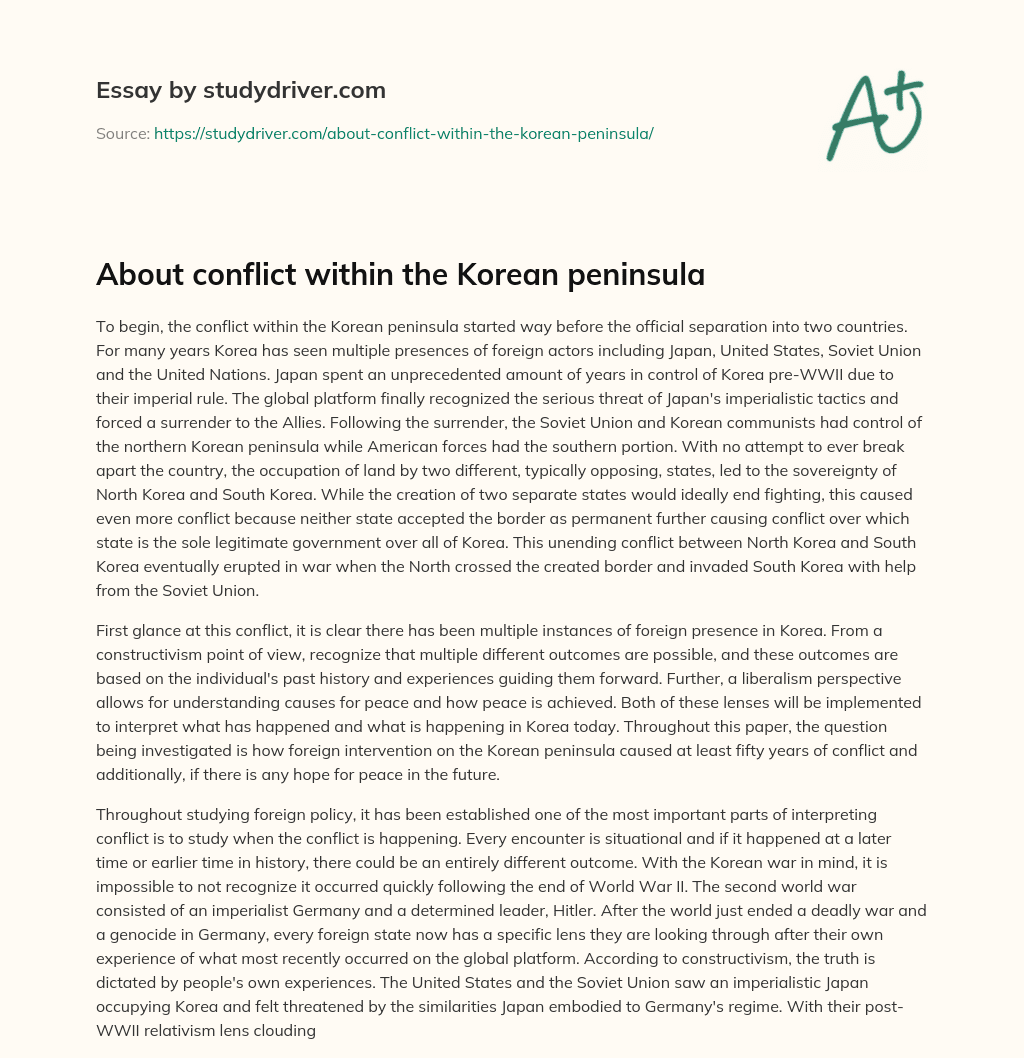 About Conflict Within the Korean Peninsula essay