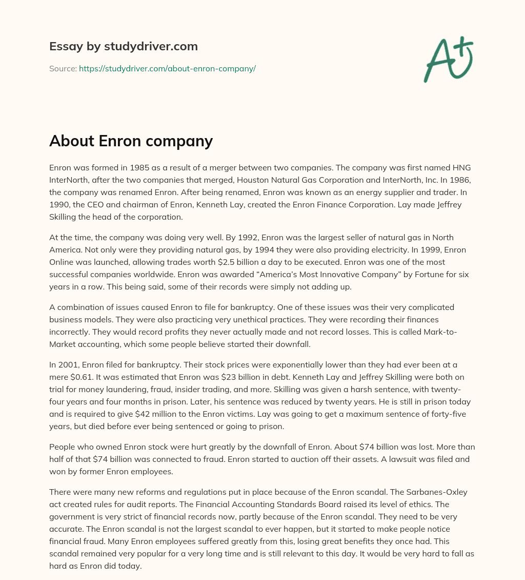 About Enron Company essay