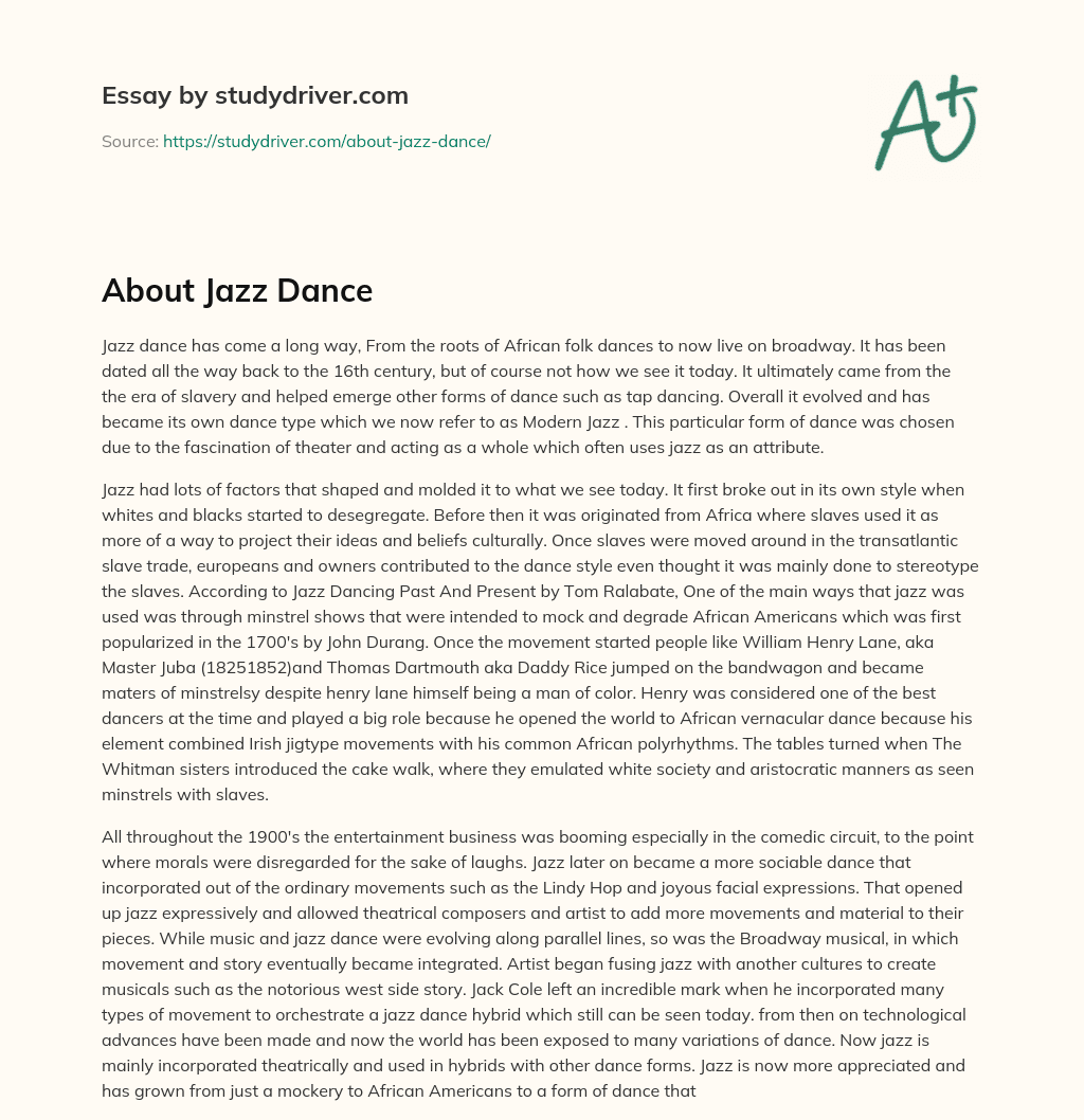 About Jazz Dance essay