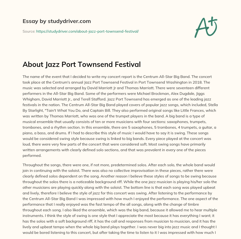 About Jazz Port Townsend Festival essay