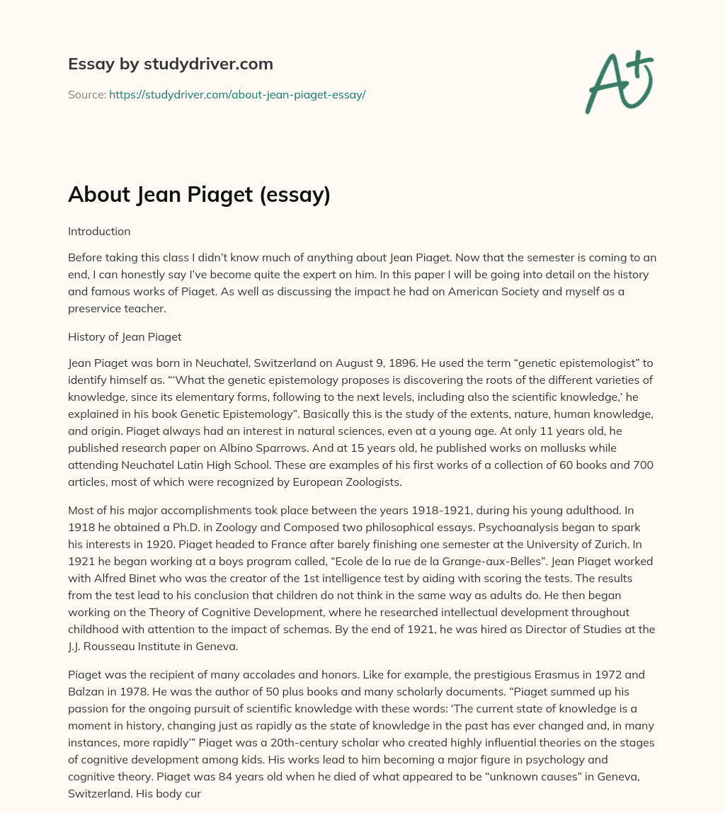 About Jean Piaget (essay) essay