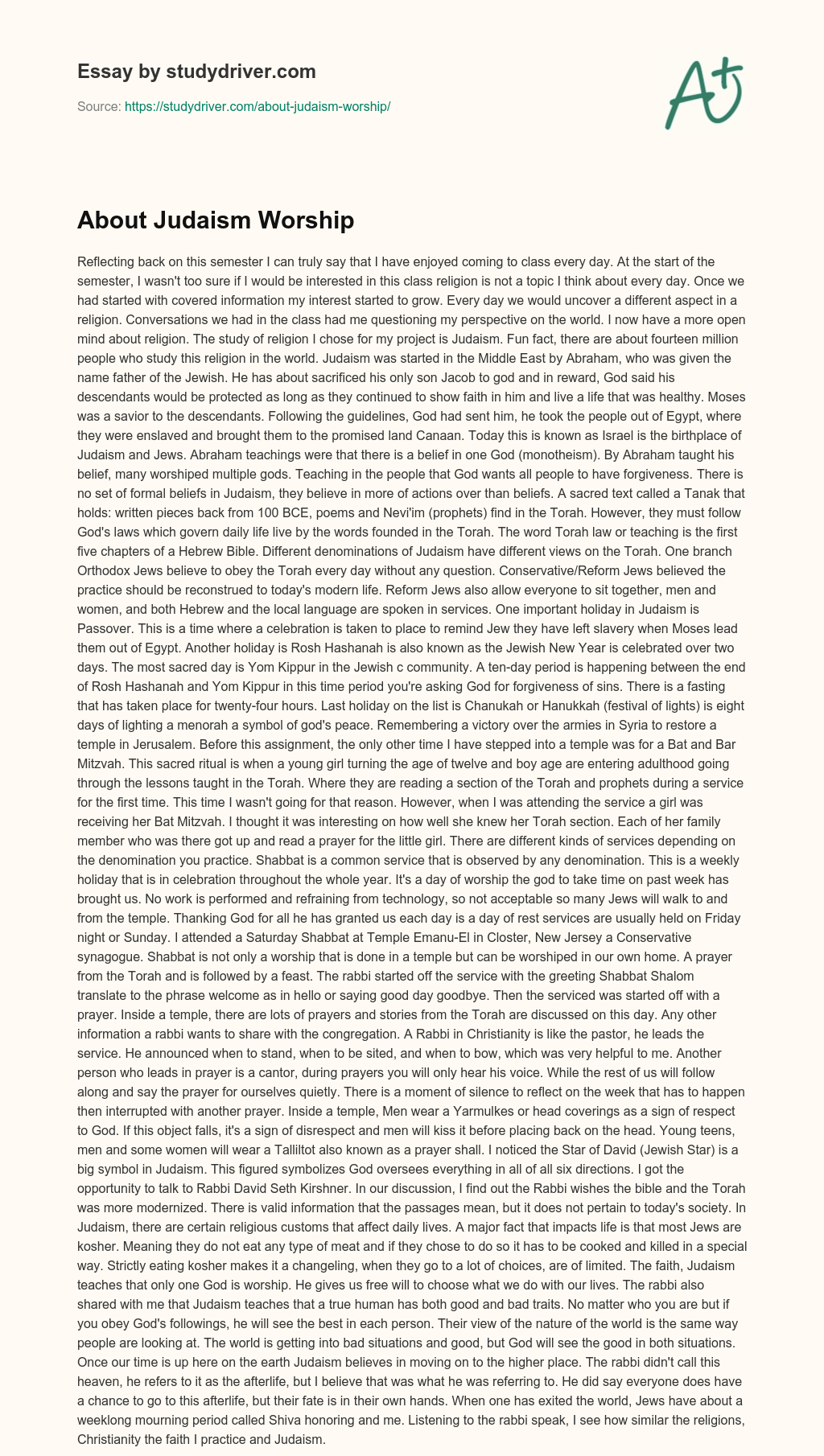 About Judaism Worship essay