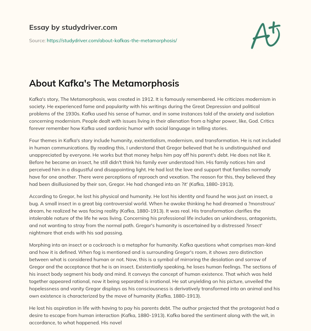 About Kafka’s the Metamorphosis essay