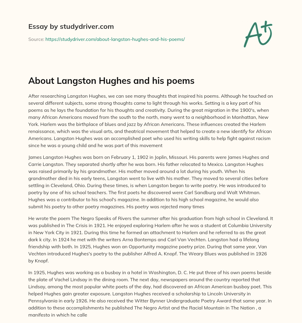 About Langston Hughes and his Poems essay