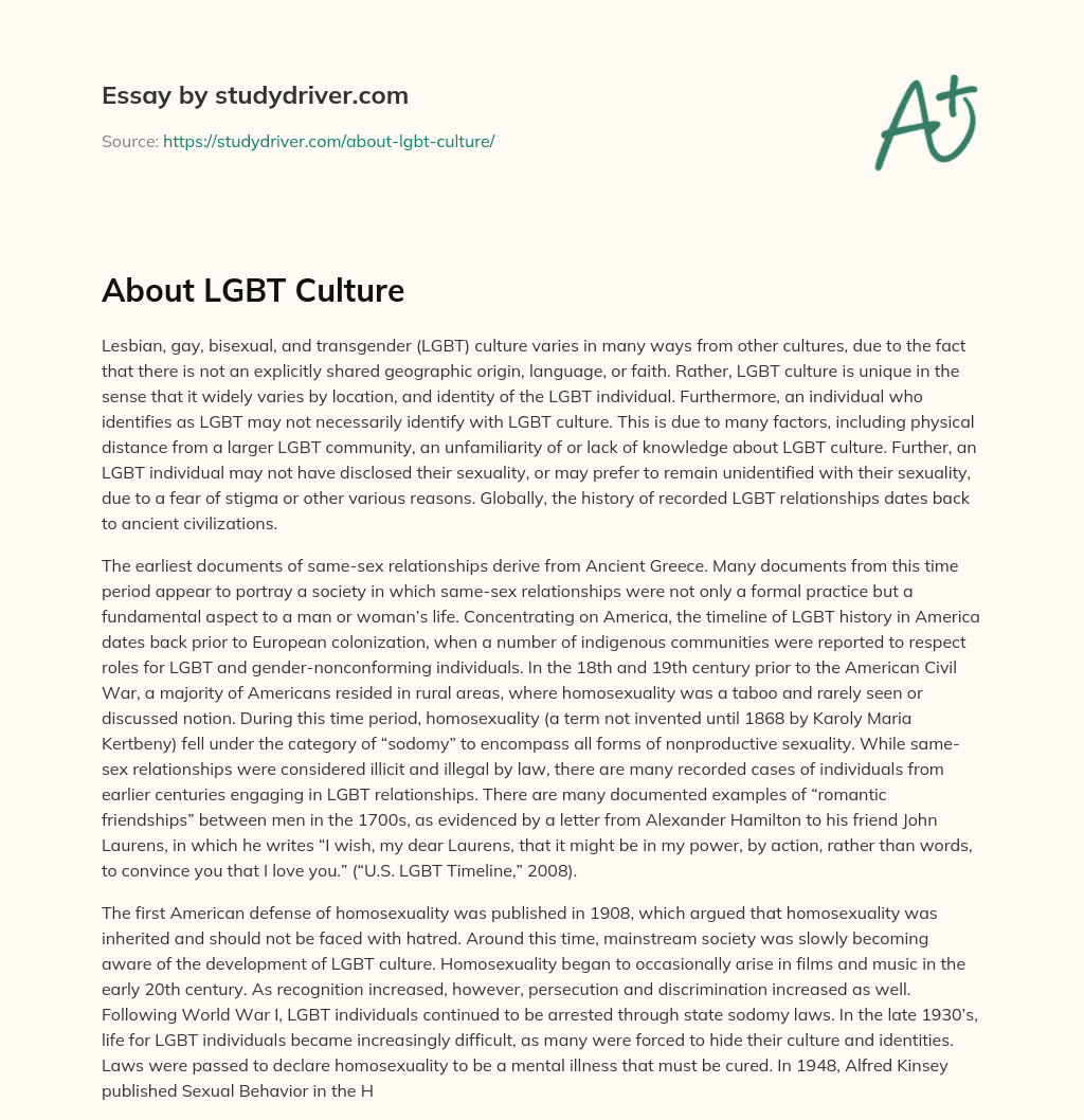 About LGBT Culture essay