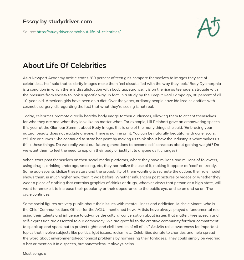 About Life of Celebrities essay