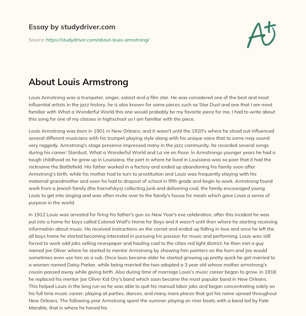 About Louis Armstrong essay