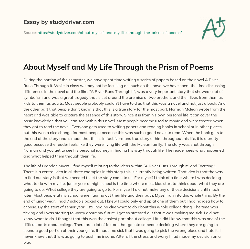 About myself and my Life through the Prism of Poems essay