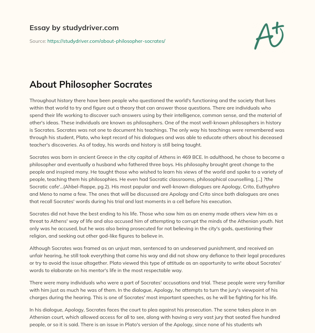 About Philosopher Socrates essay