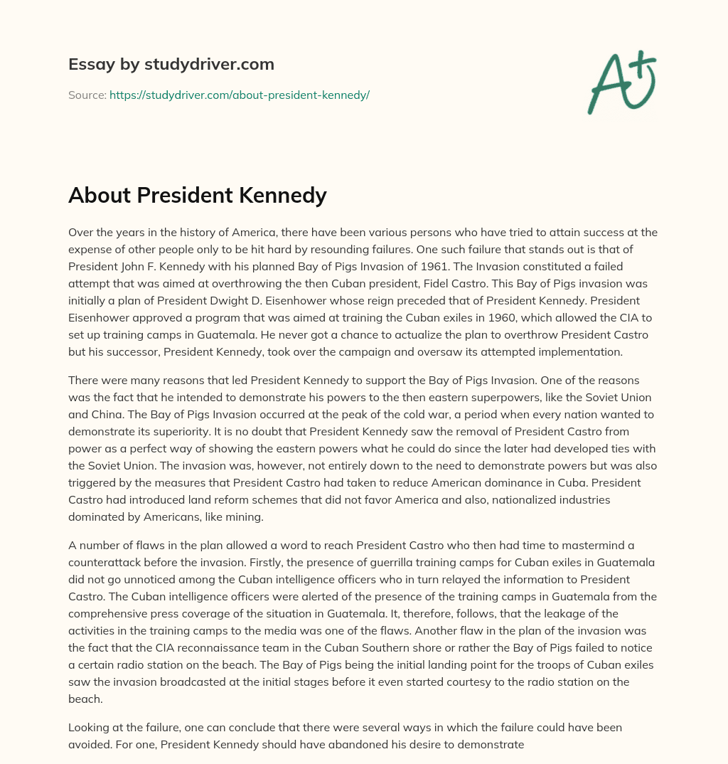 About President Kennedy essay