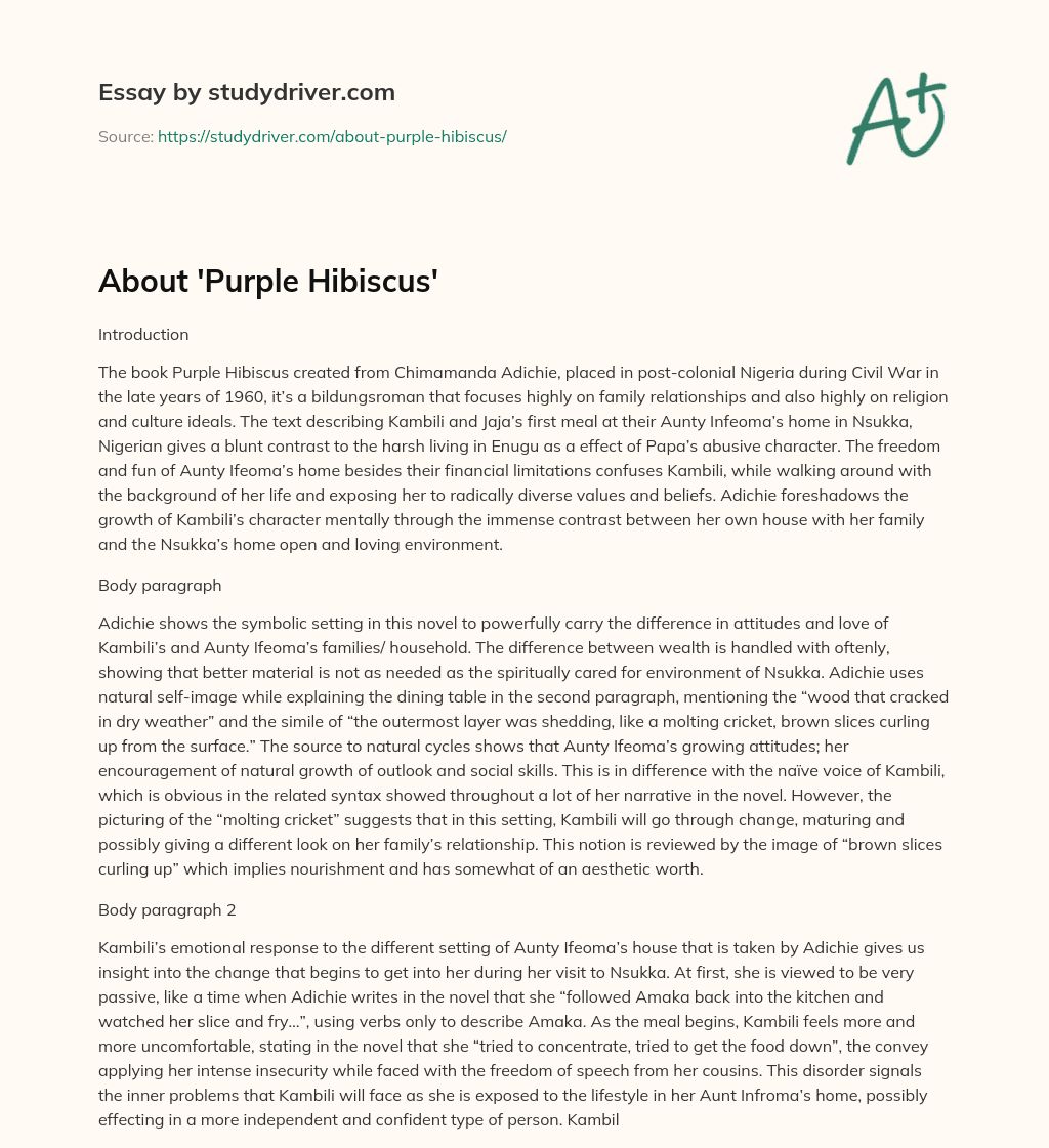 About ‘Purple Hibiscus’ essay