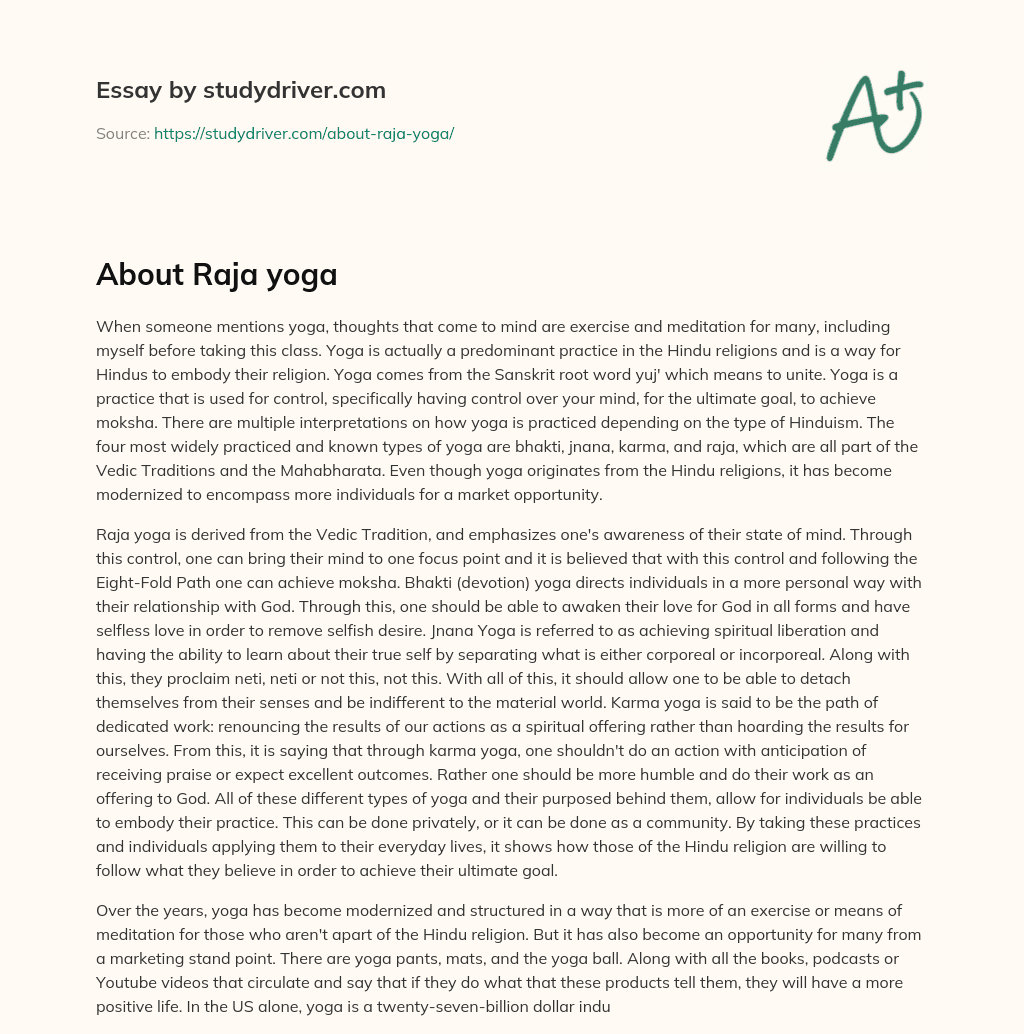 About Raja Yoga essay