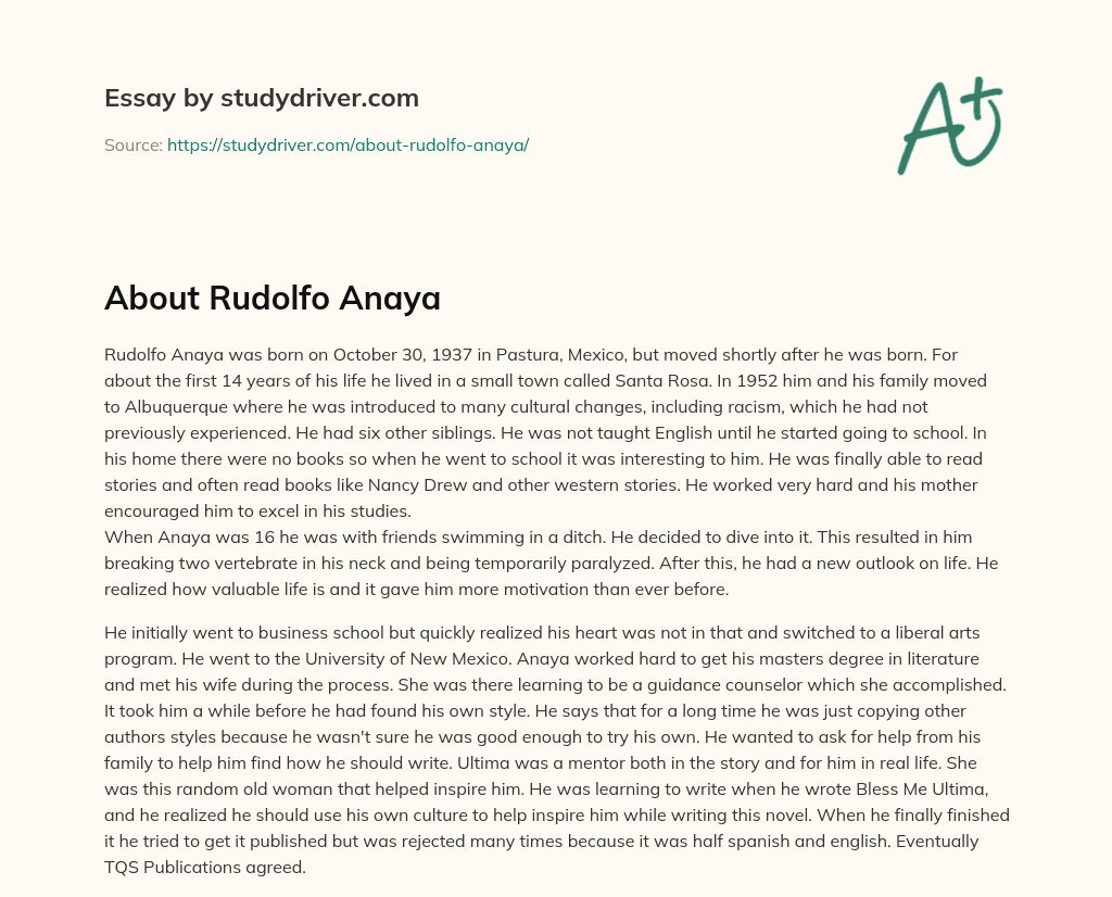 About Rudolfo Anaya essay