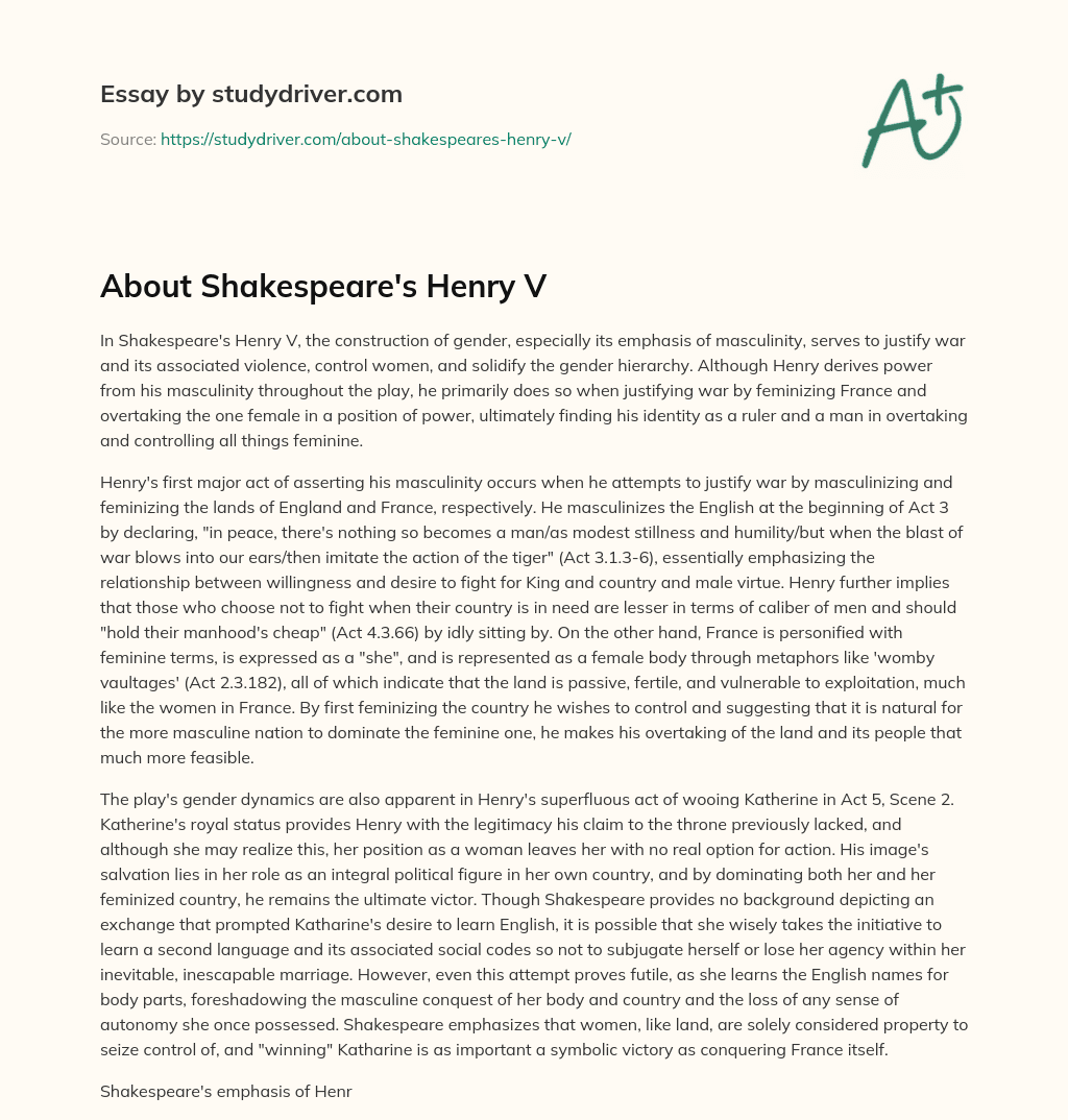 About Shakespeare’s Henry V essay
