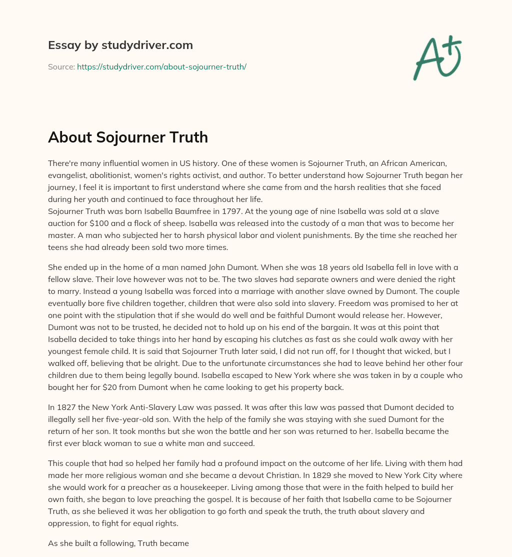 About Sojourner Truth essay