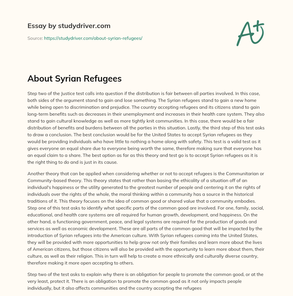 About Syrian Refugees essay
