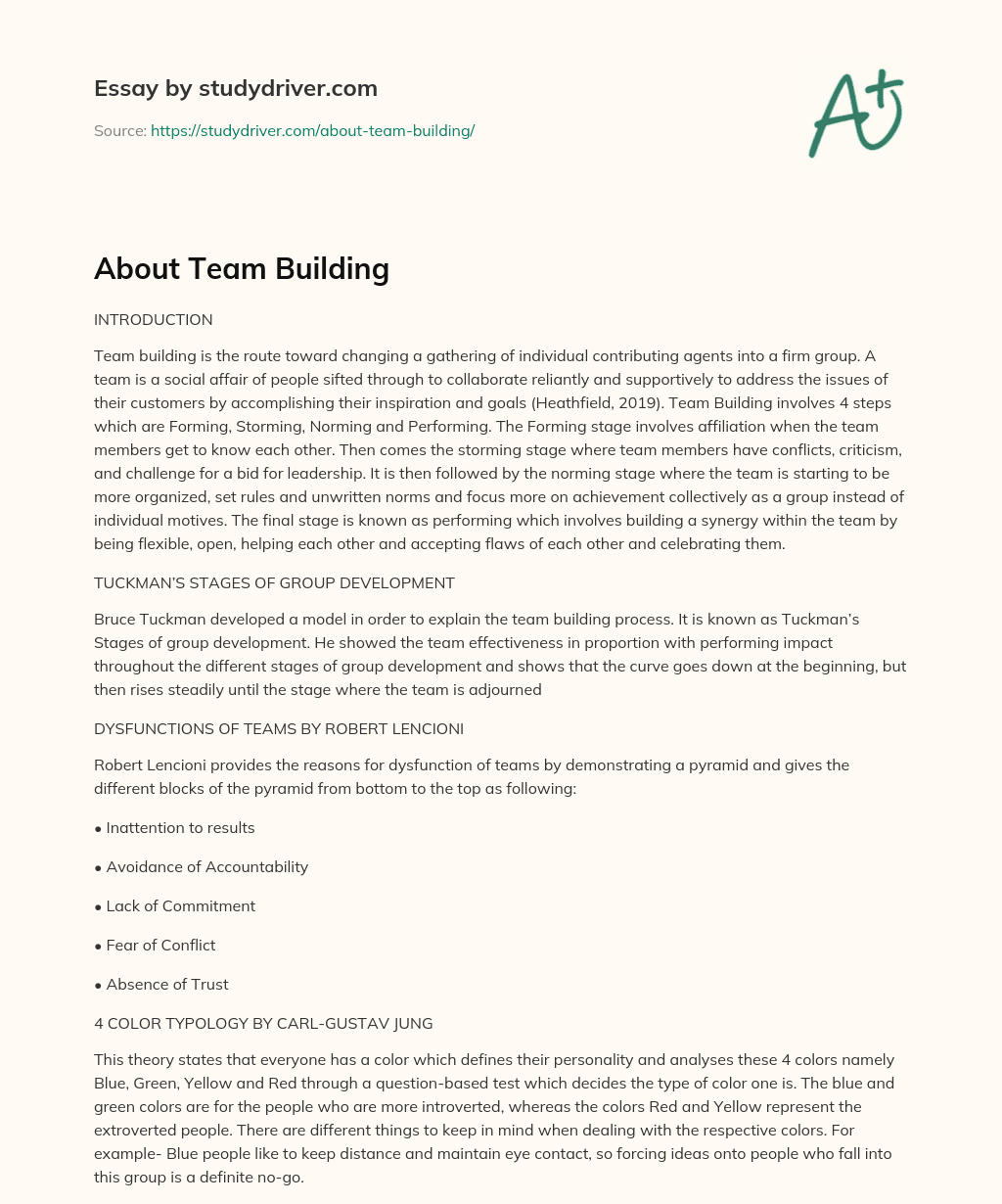About Team Building essay