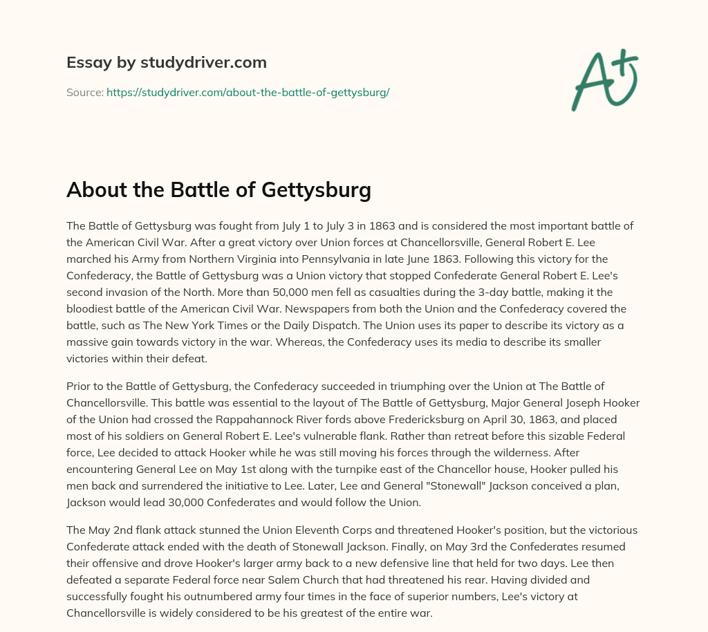 About the Battle of Gettysburg essay
