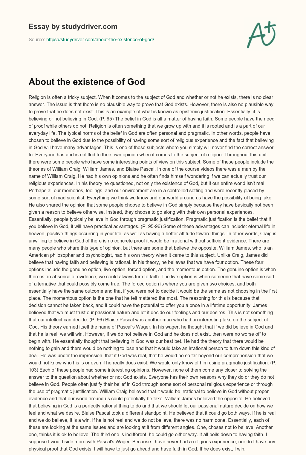 About the Existence of God essay
