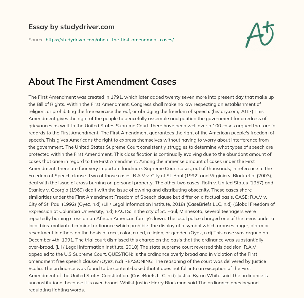 About the First Amendment Cases essay