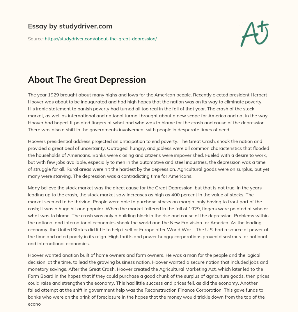 About the Great Depression essay