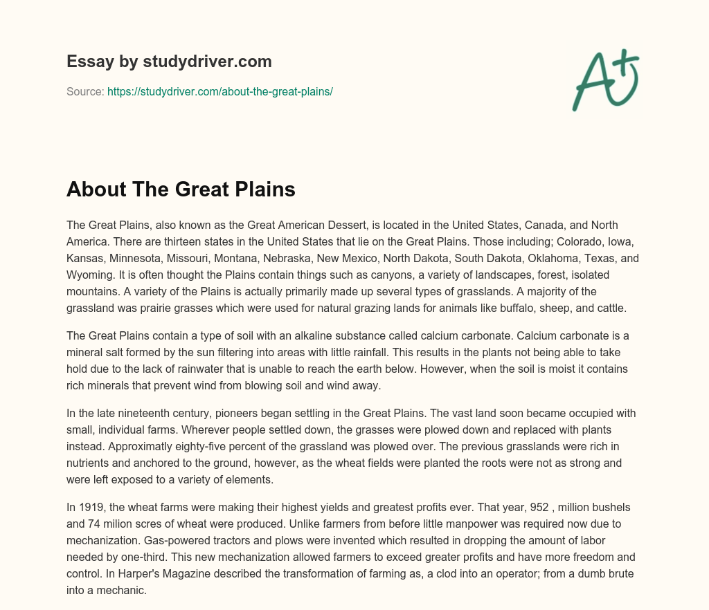 About the Great Plains essay