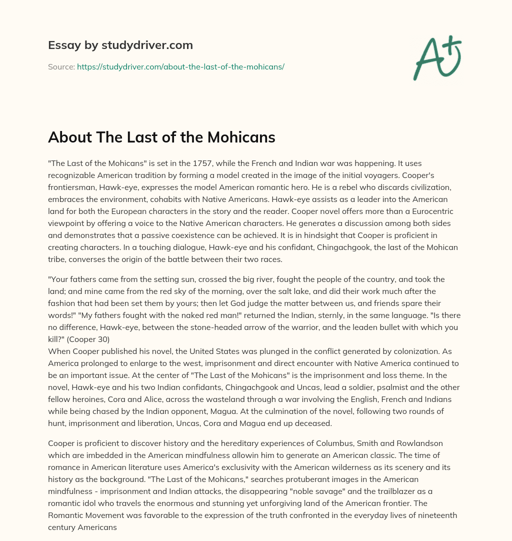 About the Last of the Mohicans essay