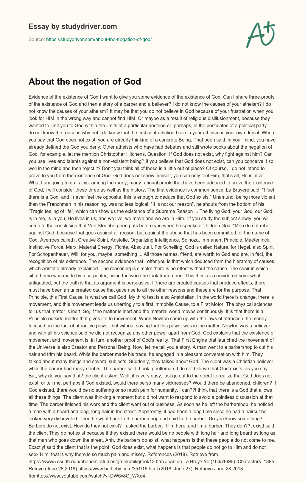 About the Negation of God essay