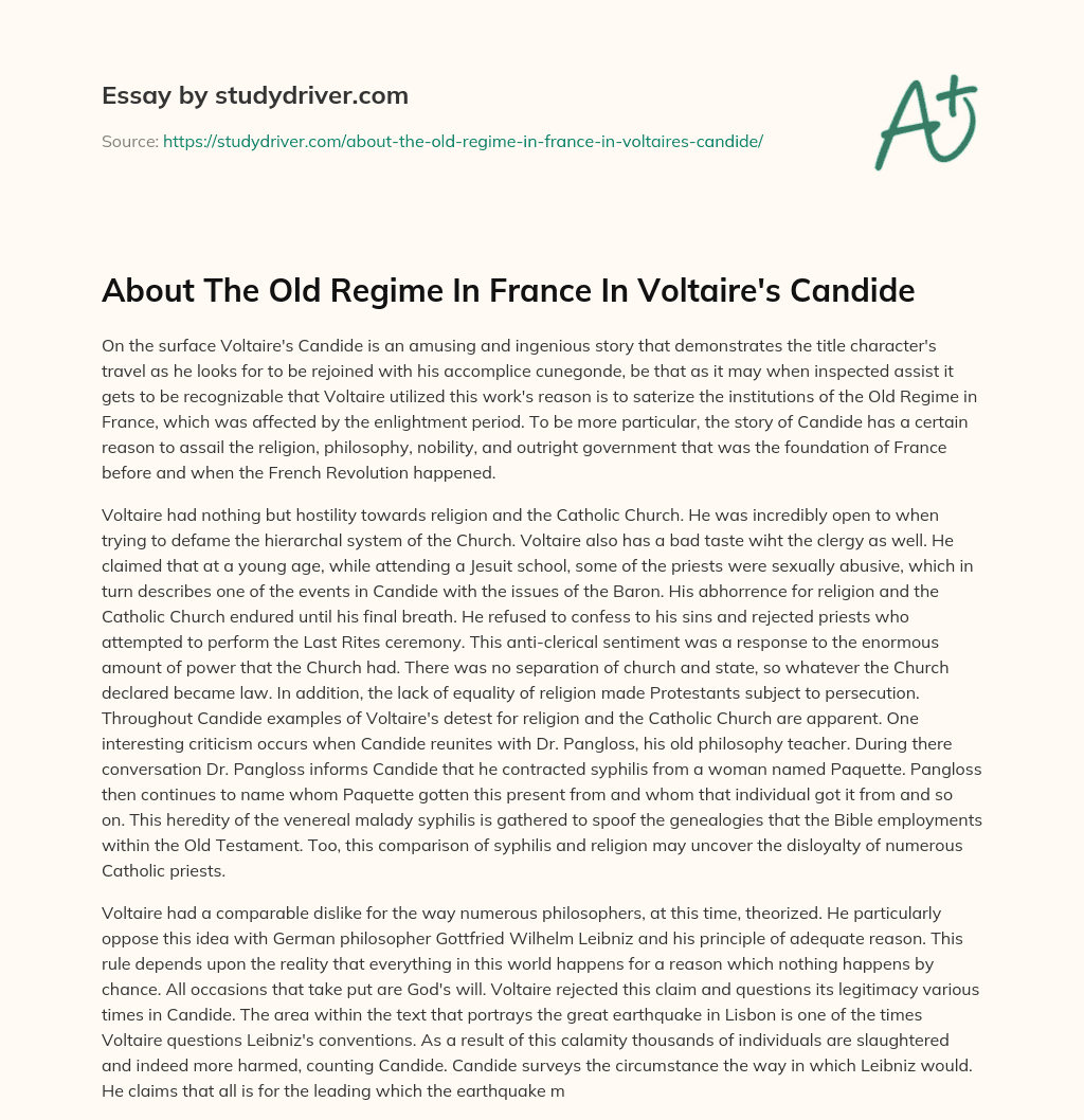 About the Old Regime in France in Voltaire’s Candide essay