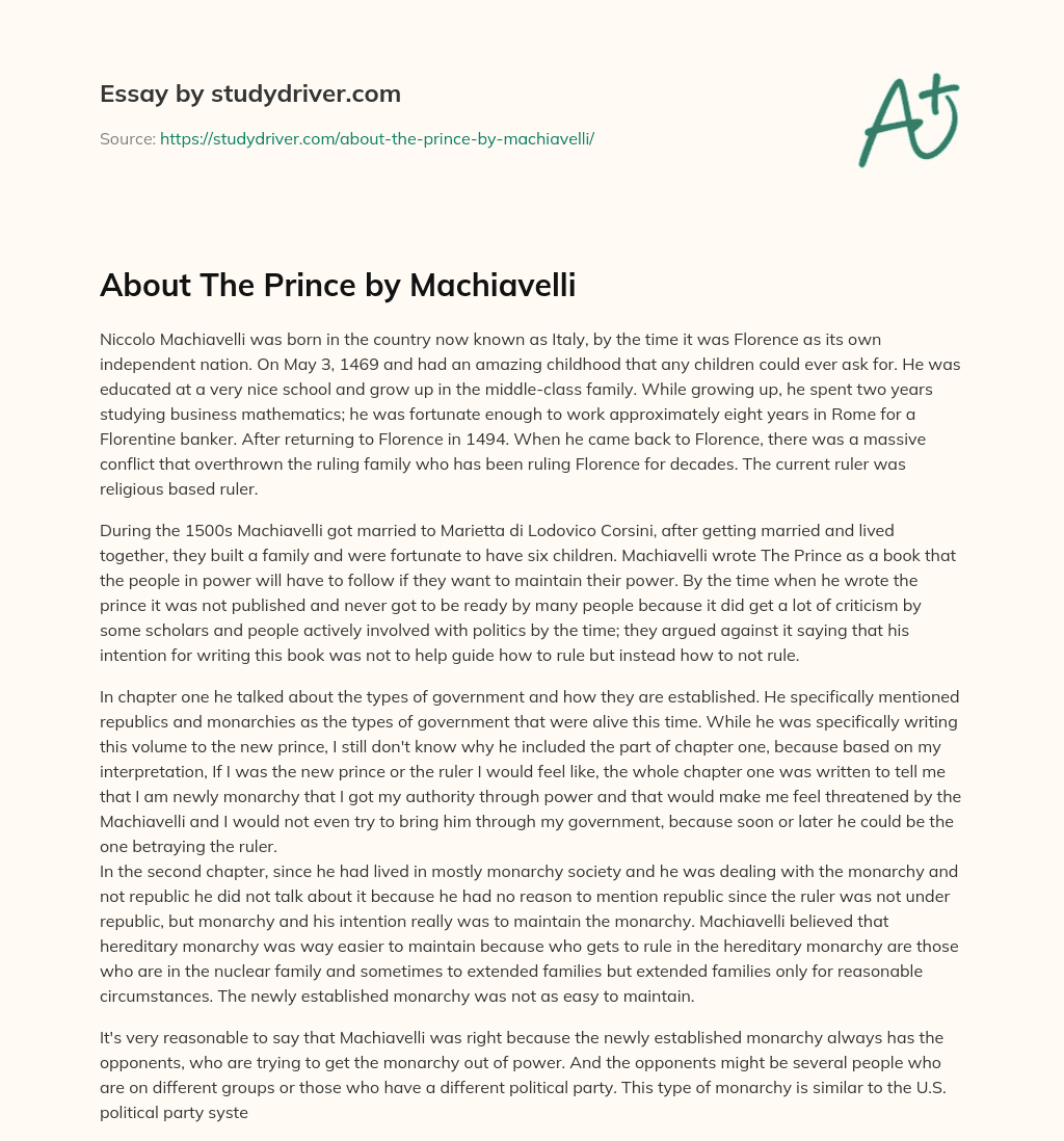 About the Prince by Machiavelli essay