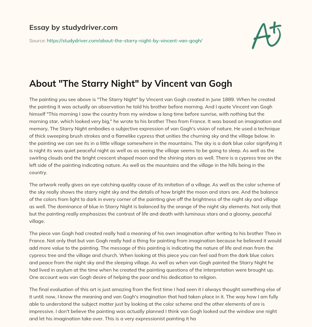 About “The Starry Night” by Vincent Van Gogh essay