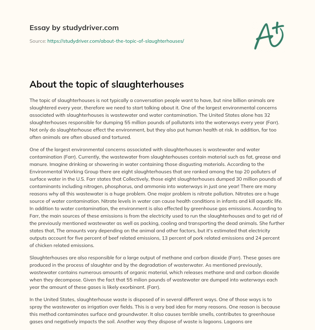 About the Topic of Slaughterhouses essay