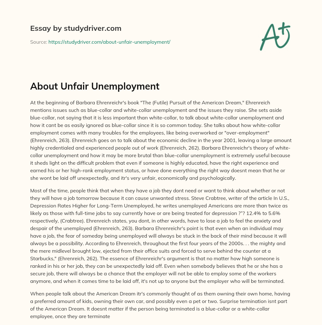 About Unfair Unemployment essay