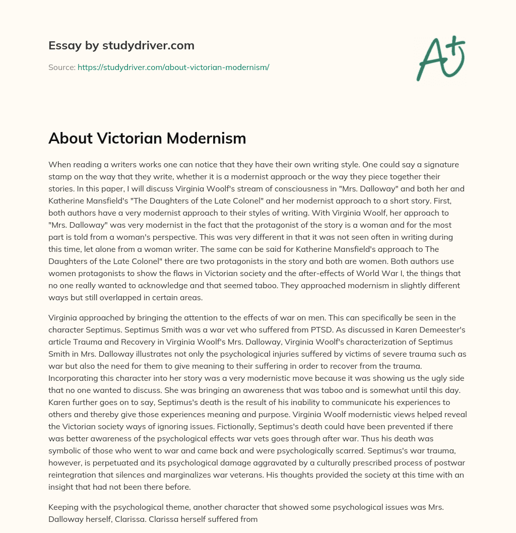 About Victorian Modernism essay
