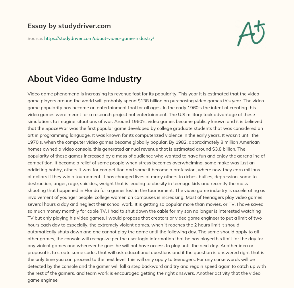 About Video Game Industry essay