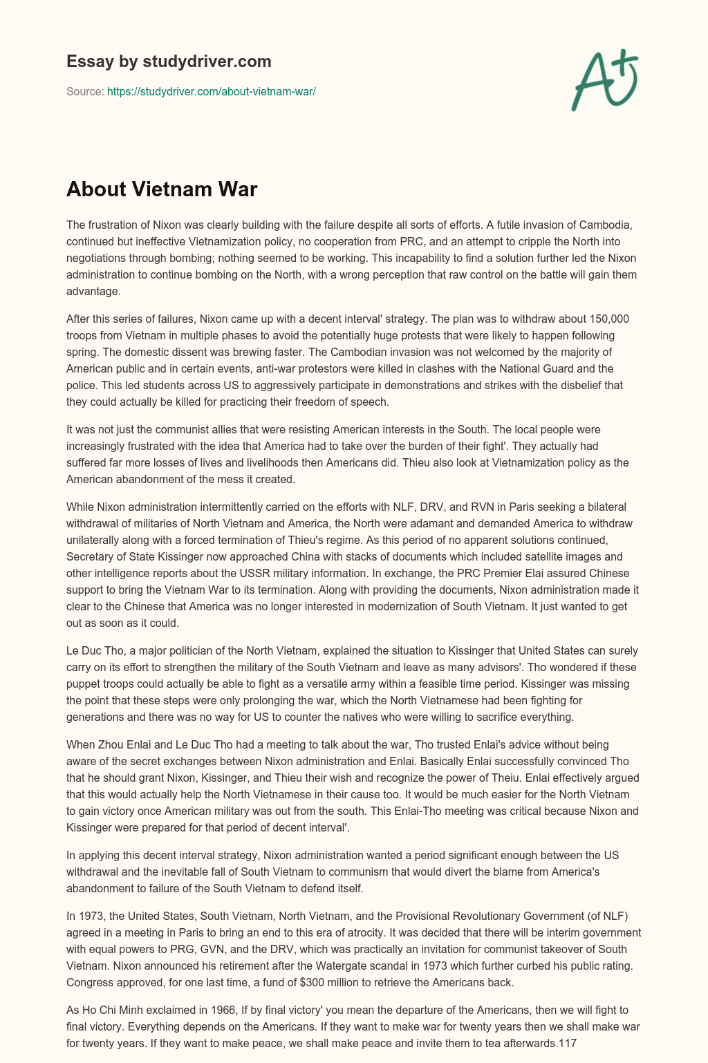About Vietnam War essay