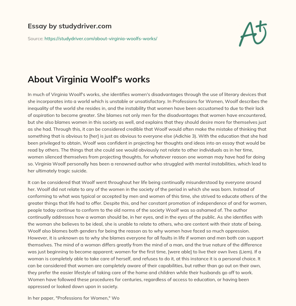 About Virginia Woolf’s Works essay