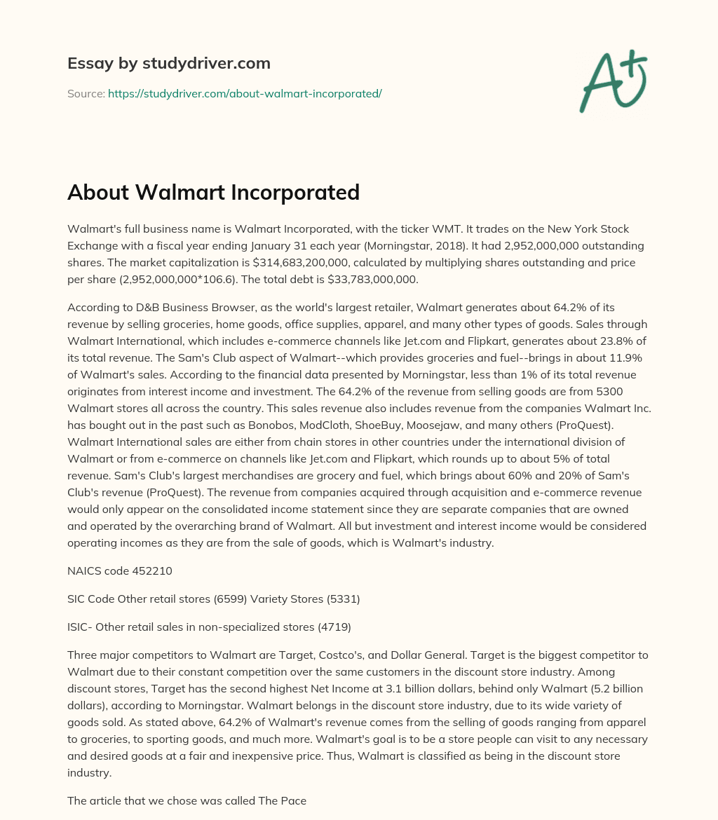 About Walmart Incorporated essay