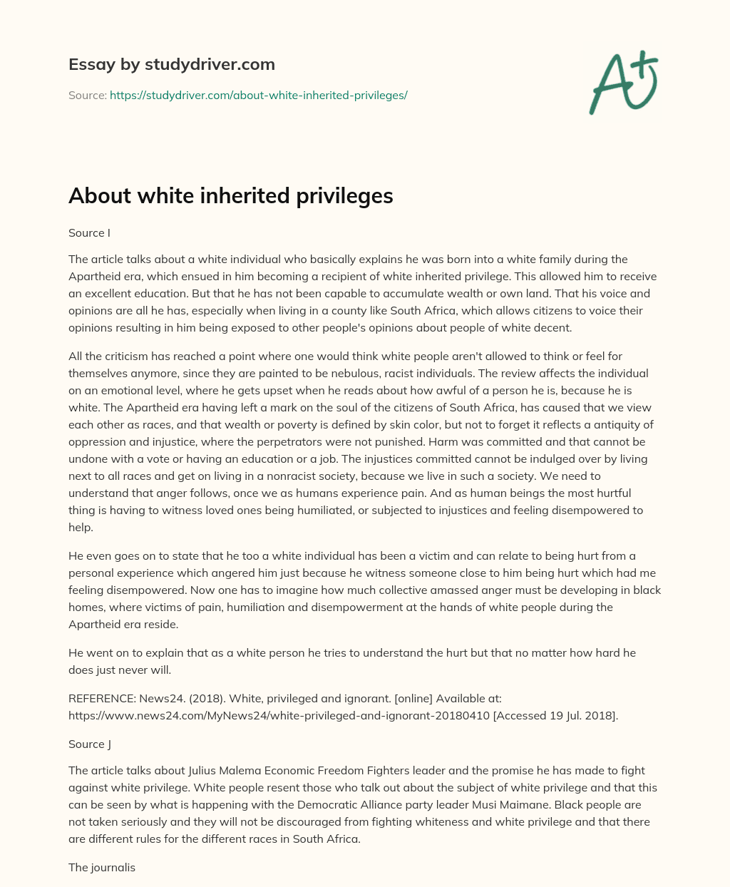About White Inherited Privileges essay