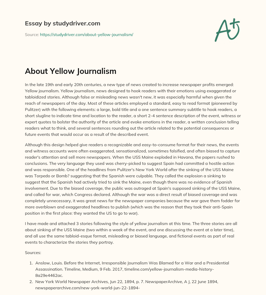About Yellow Journalism essay