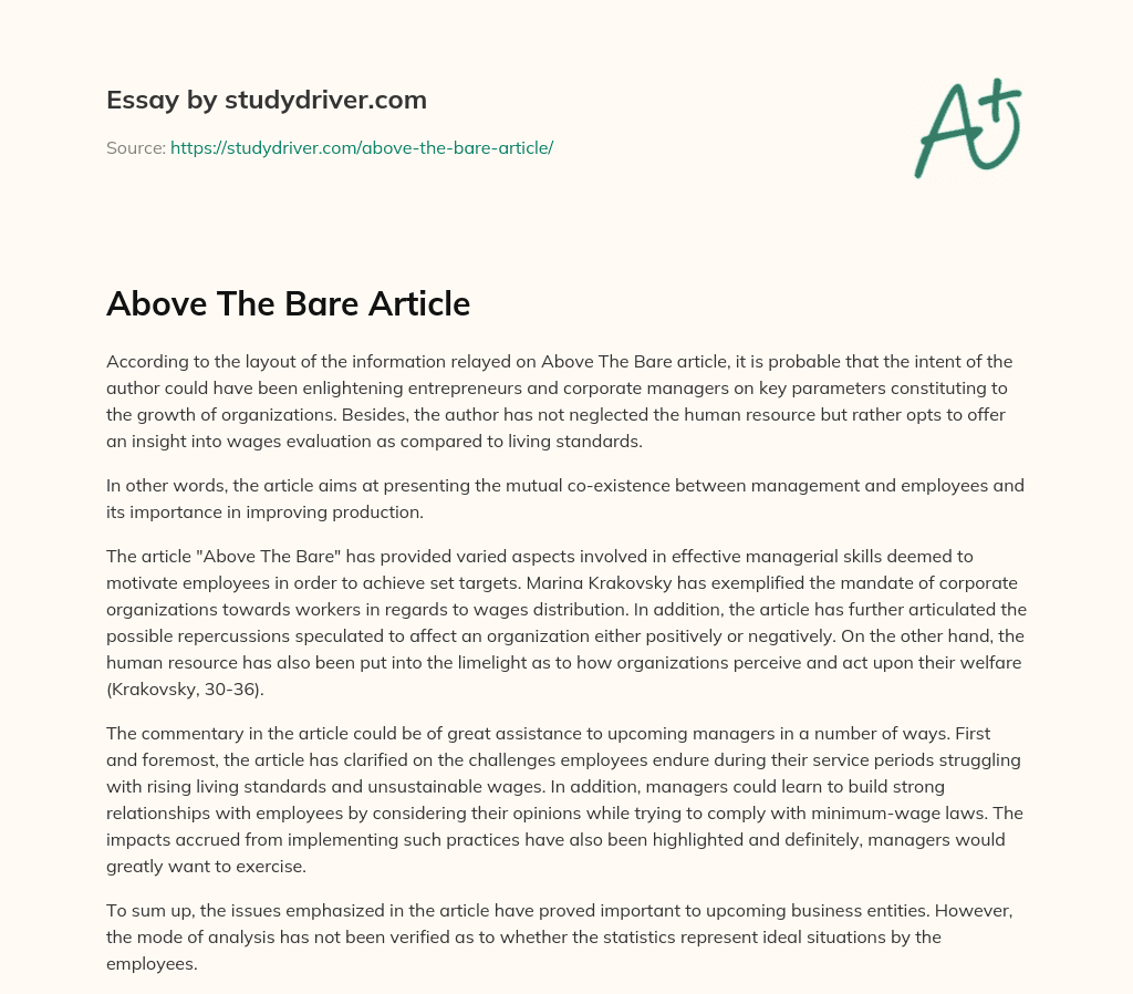 Above the Bare Article essay