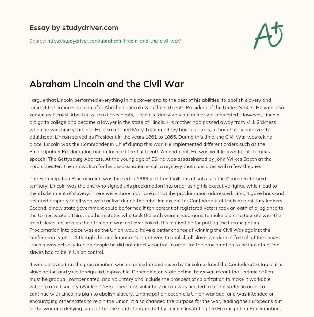 Abraham Lincoln and the Civil War essay