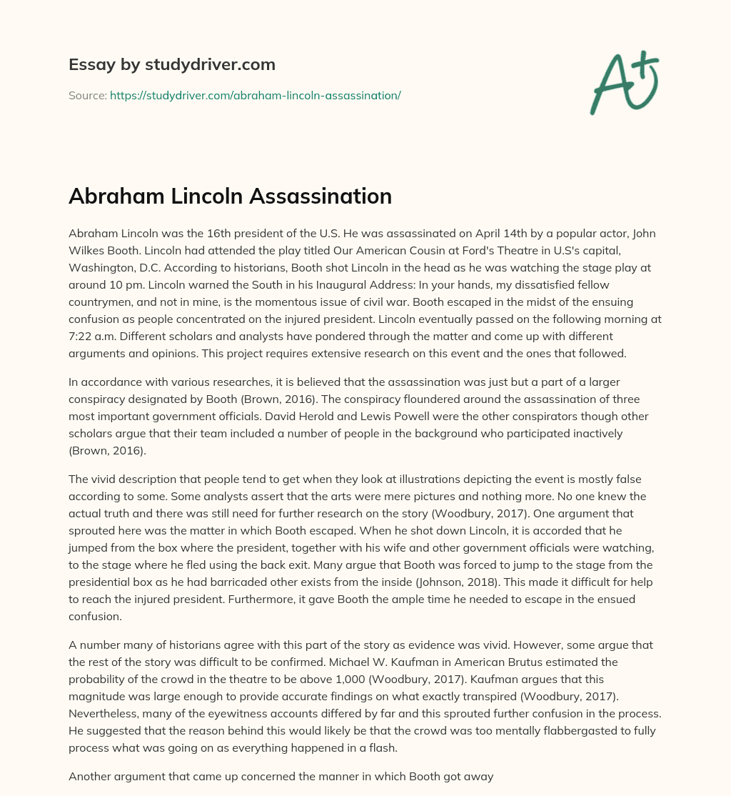 Abraham Lincoln Assassination essay