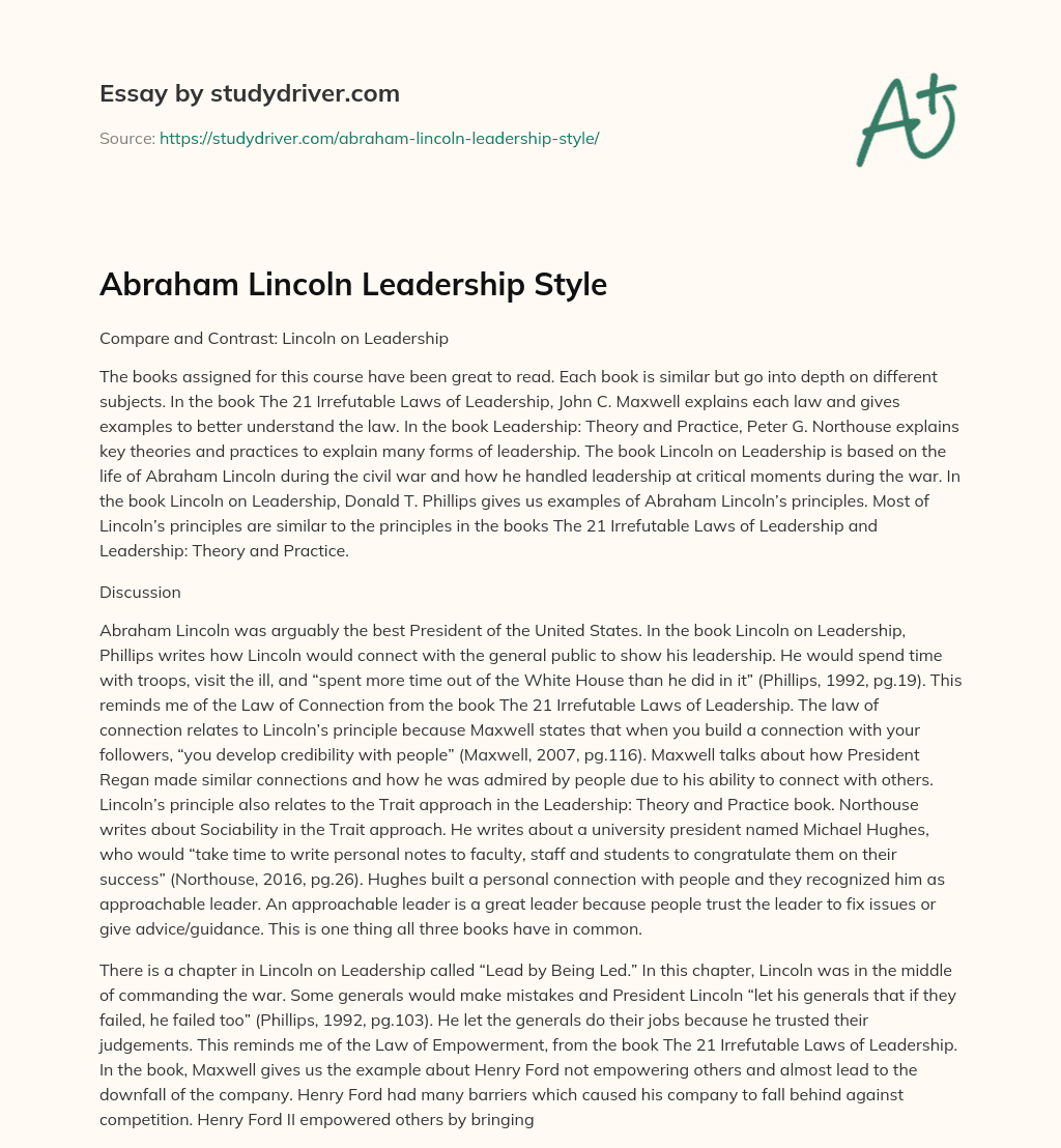 Abraham Lincoln Leadership Style essay