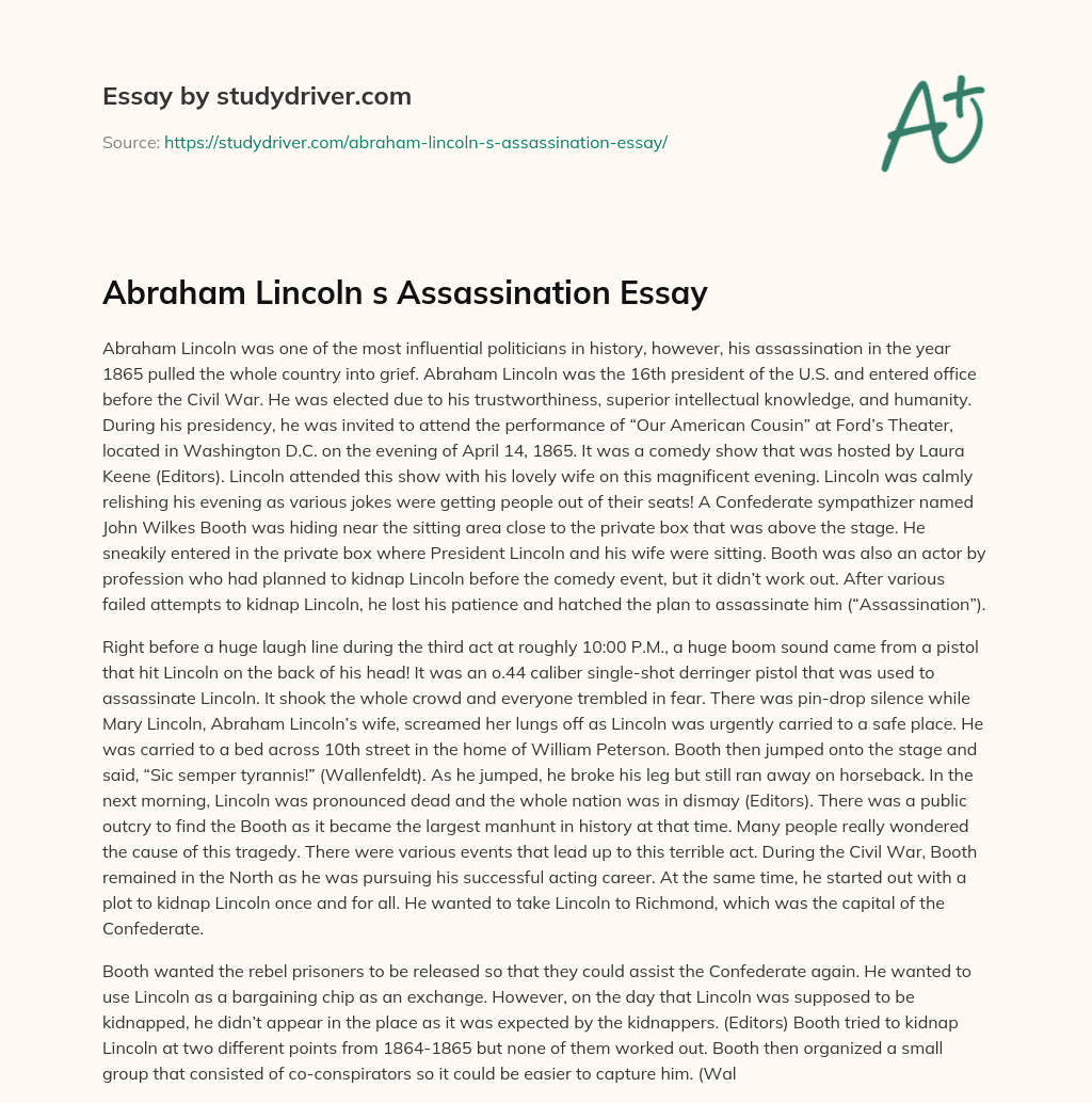 Abraham Lincoln S Assassination Essay essay